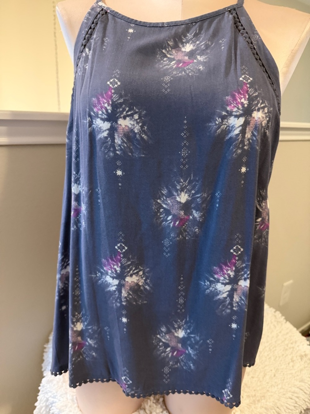 Mudd Floral Tie-Dye Halter Camisole with Purple Accents
